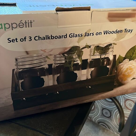 Chalkboard Set of Three Glass Jars With Wooden Tray - Picture 2 of 4